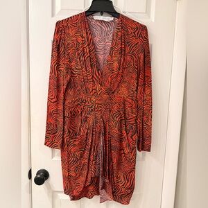 IRO Red and Black Animal Print Long Sleeve Dress
